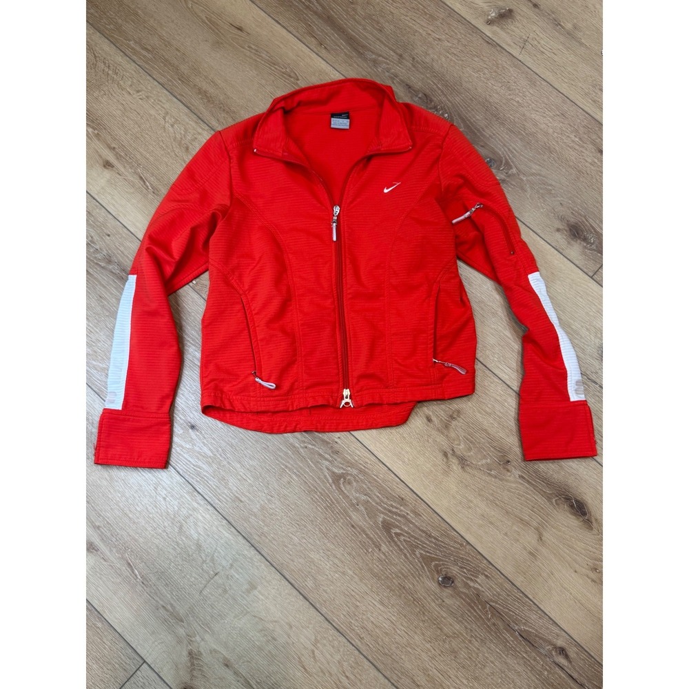 Nike Sphere Dry Womens Red Full Zip Running Jacket Size M Track Workout Training